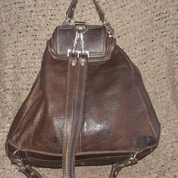 RUGBY CANADA-90\'s Heavy Brown Pebbled Leather-Backpack/Handbag-Excellent main image 9